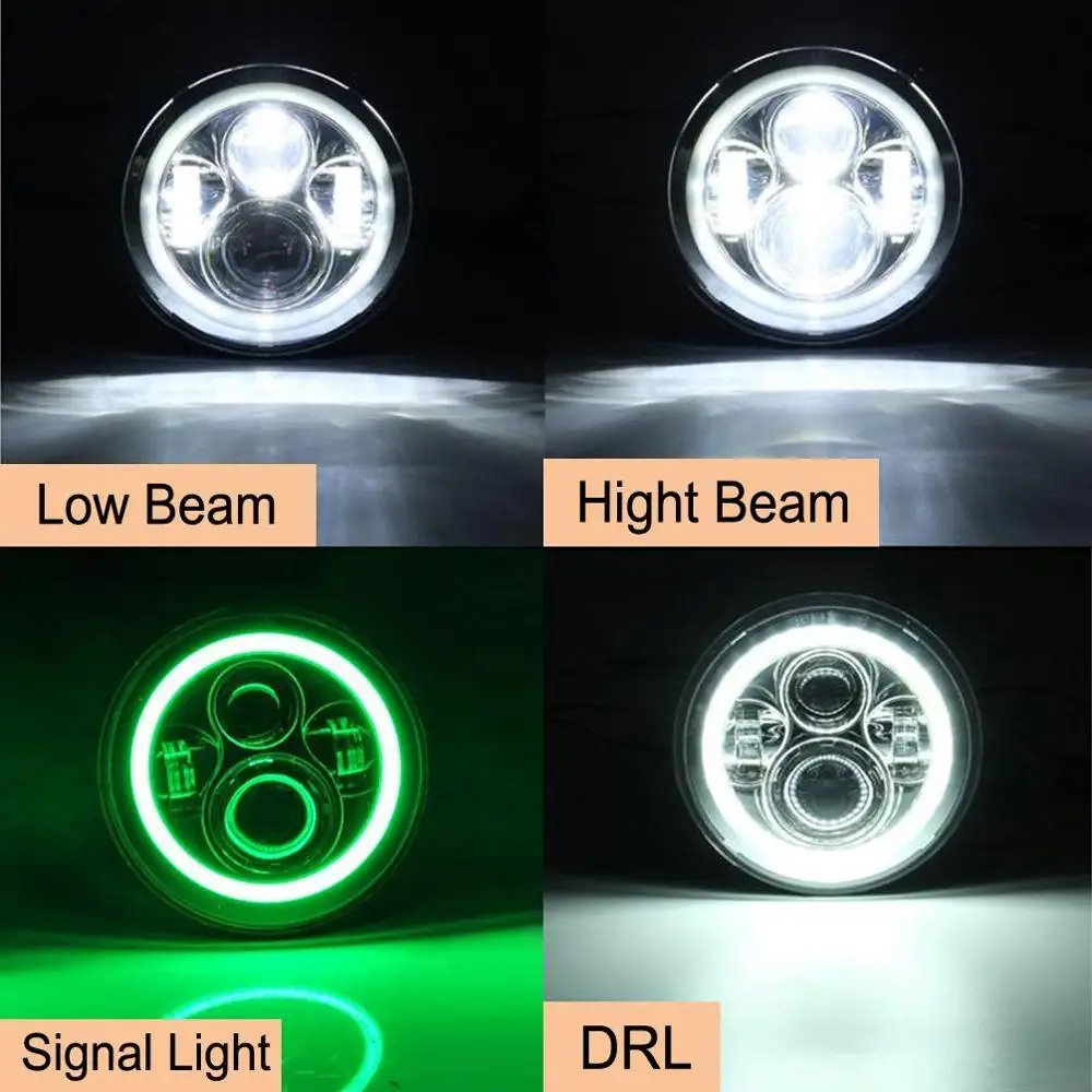 White Green Halo 2 шт. " светодиодный H4 фара белый Drl сигнал поворота halo для Jeep Wrangler JK TJ LJ для Land Rover Defender Lada 4x4 urban Niva - Цвет: White Green Halo