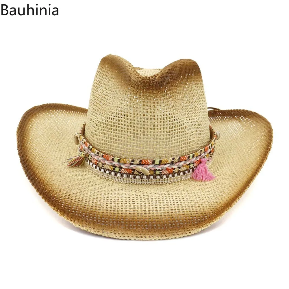 Bauhinia летняя пляжная шляпа для мужчин и женщин, новинка, 4 цвета, соломенная шляпа в ковбойском стиле, большая шляпа от солнца