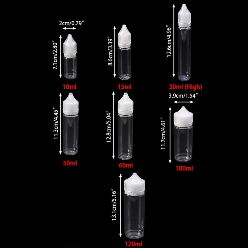 5 шт. 10 мл/30 мл/50 мл/60 мл/100 мл/120 мл флакон-капельница бутылки для капельницы пустые пластиковые е жидкий сок масла ПЭТ прозрачные контейнеры
