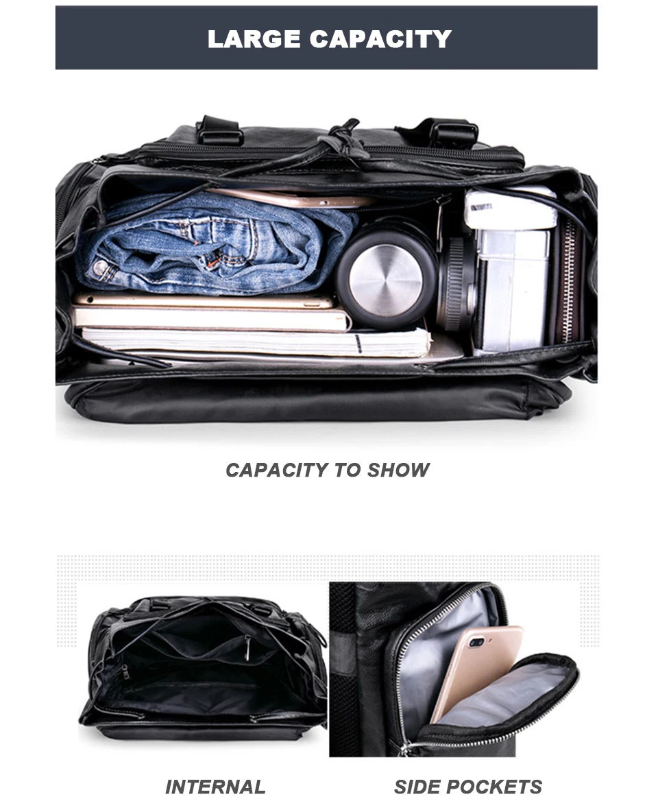 PU Leather Backpack Men Laptop Travel Male Bag USB Charging Waterproof Fashion School Bagpack Large Capacity Notebook Unisex Man (12)