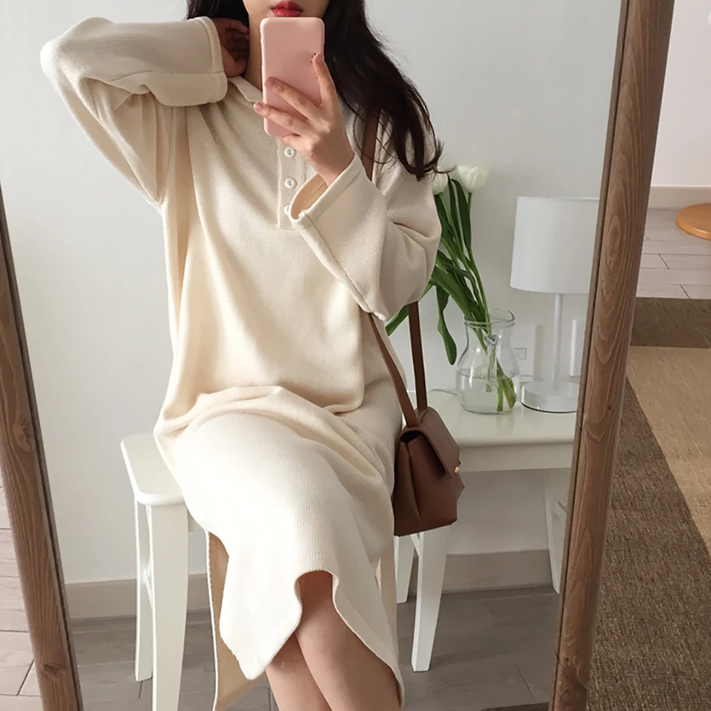 Sweater Fashion Korean Style Solid Long Acrylic Fibers Women Dress