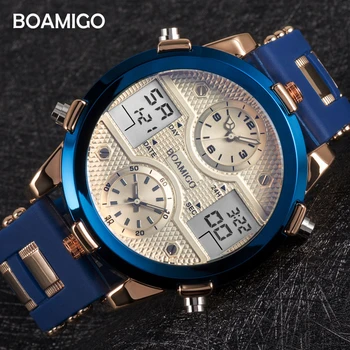 

BOAMIGO 3 Time Zone Analog Digital Dual Display Military Watch Men Sports Watches Chronograph Men's Watches Mens Luxury Brand