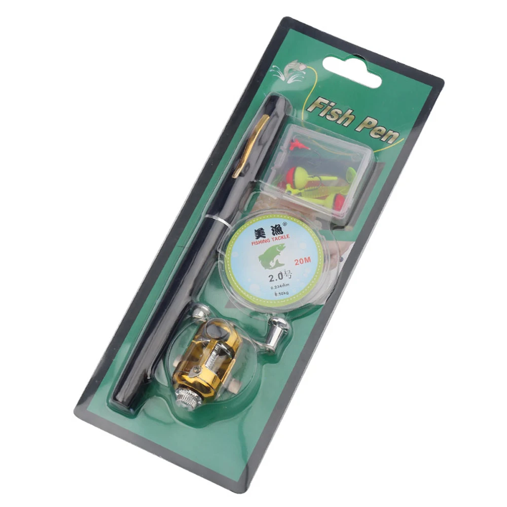 Portable Telescopic Mini Fishing Pole Set Pocket Pen Shape Folded Fishing Rods Kit with Reel Wheel Fishing Tackle Pesca