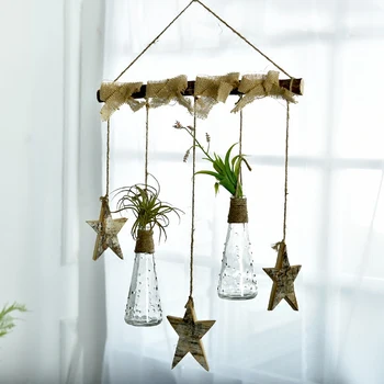 

Nordic Simple Log Hemp Rope Handmade Creative Water Culture Fake Vase Hanging Wall Decoration Pendant Balcony