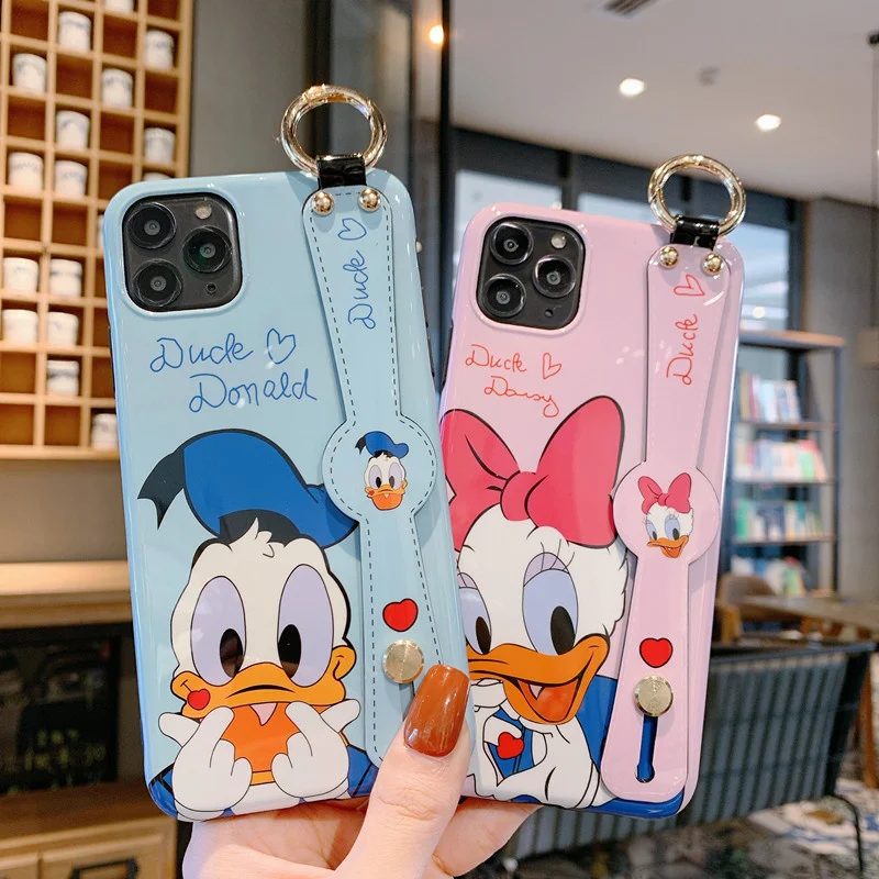 Disney Cartoon Mickey Minnie Mouse Daisy Donald Duck Wrist Strap Lanyard Phone Case For IPhone 12 Pro Max 11 7 8 Plus X XR SE XS