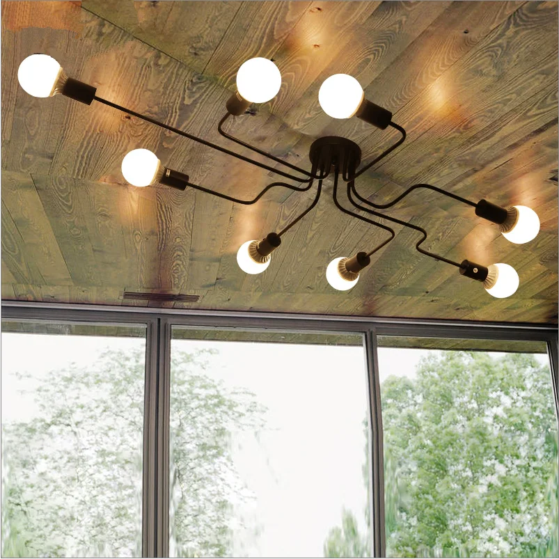 Современный светодиодный потолочный светильник в стиле АР-деко с несколькими стержнями из кованого железа, лофт E27, Скандинавская Люстра для гостиной, светильник, блеск