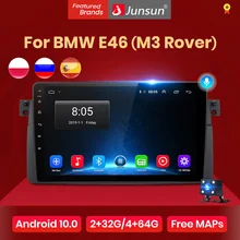 Junsun v1 android 10.0 ai controle de voz rádio do carro multimidia player vídeo gps para bmw e46 coupe (m3 rover) 316i 318i nenhum 2din dvd