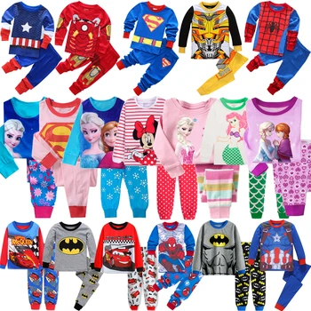 

Hot Children SpiderMan sets cars boys Elsa Anna cartoon print nightwear girls family pajamas kids Clothes sleepwear baby pyjamas