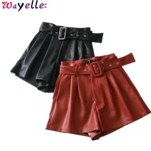 ^#Cheap Black PU Leather Short Pants Women High Waist with Belt Wide Leg Faux Leather Shorts High Quality Winter Loose Ladies PU Shorts ^#Cheap Black PU Leather Short Pants Women High Waist with Belt Wide Leg Faux Leather Shorts High Quality Winter Loose Ladies PU Shorts