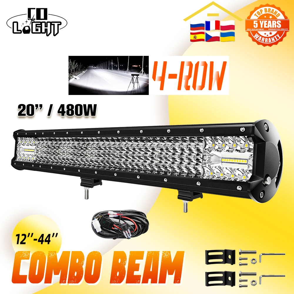 Co Light 4 File 20 "16D Offroad Led Work Light 50000Lm Spot Flood Combo Beam Led Light Bar Per Trattore 4X4 Atv Suv 12V 24V