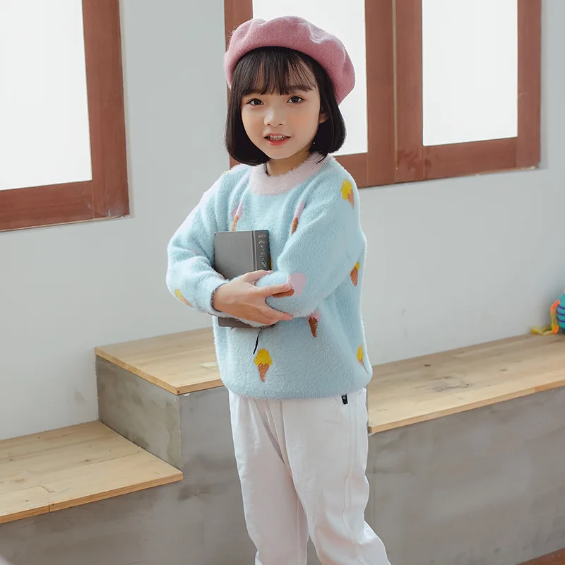 

Girls' Pullover Sweater 2019 New Style Western Style Fall And Winter Clothes Mink Cashmere Baby Girls Knit Low Waist Jersey KID'