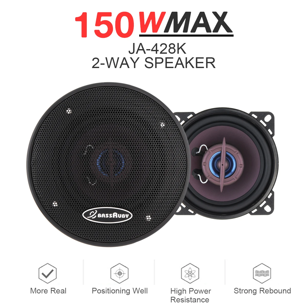 2pcs 4/6 Inch 150W Universal 2 Way Car Coaxial Speakers Audio Stereo
