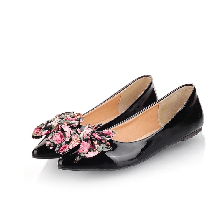 

2018 Spring And Autumn Shoes Patent Leather Pointed-Toe Sweet Bow Ultra Large Small 30-50 Students WOMEN'S Shoes 1814