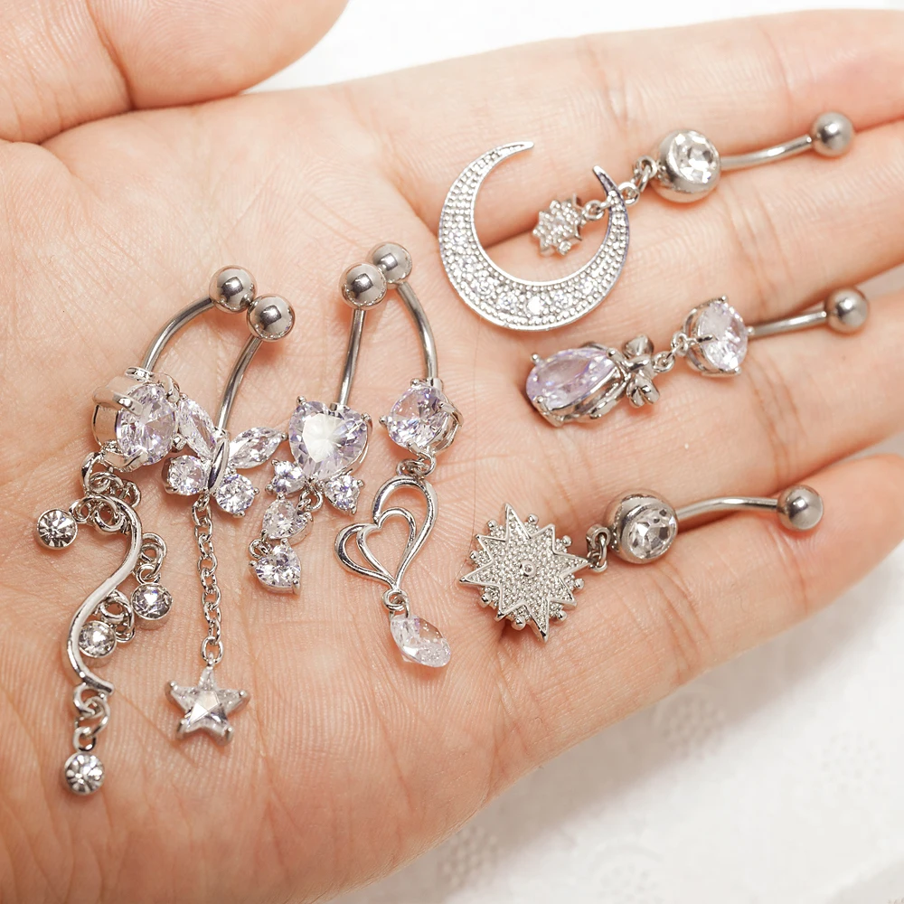 14G Animal Heart Dangle Belly Button Rings Surgical Steel Curved Navel Barbell Ring Body Jewelry Piercing Ombligo for Women Girl piercing jewelry metal jewelry body jewelry body piercing jewelry
