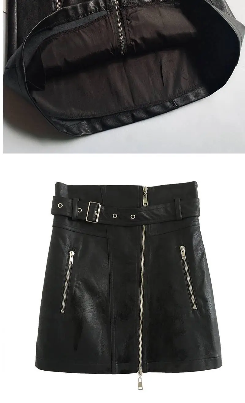 2020 New Style Small Leather Skirt Skirt Pu Autumn and Winter High Waist Bag Hip Skirt Zipper Waistband A- line Womens Skirt