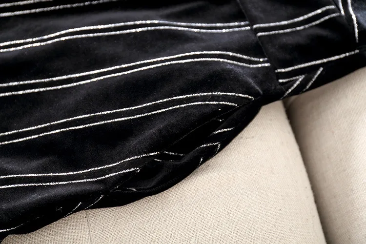 S-XL, большой размер, Полосатое черное бархатное платье, Женская Повседневная, Лоскутная, с длинным рукавом, рождественское платье, женское платье, Pull Femme Hiver