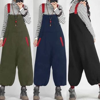 

Women's Summer Jumpsuits ZANZEA 2020 Kaftan Suspender Overalls Backless Playsuits Female Pockets Lantern Romper Plus Size Turnip