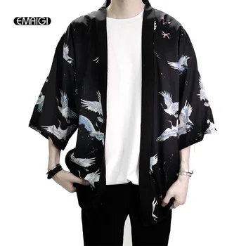 

Retro Printing Fashion Men Kimono Cardigan Shirt Harajuku Street Thin Coat Outerwear Casual Loose Short Sleeve Shirts Jacket