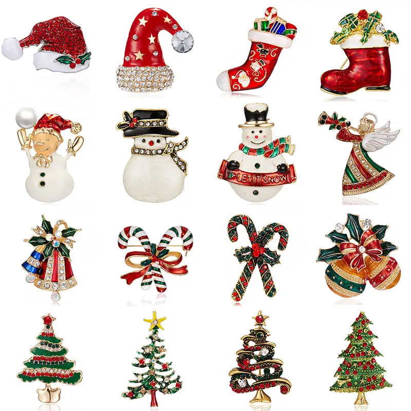 2022 New Year Christmas Brooches Women Men Fashion Snowman Santa Claus Tree Deer Bell Hat Enamel Brooch Pin Party Jewelry Gifts | Украшения