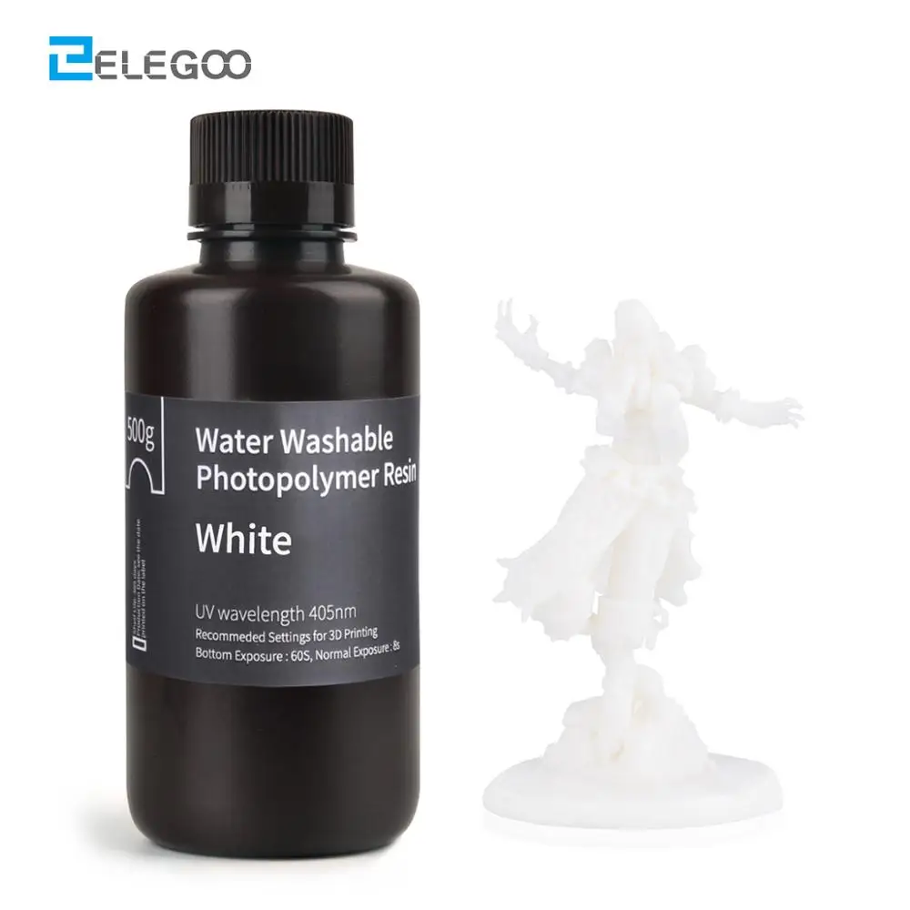 ELEGOO Water Washable 3D Printer Resin LCD UV-Curing Resin 405nm Standard Photopolymer Resin for LCD 3D Printing 500ml White afbeelding