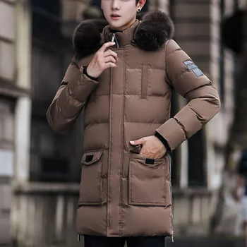 

Men's Winter Hooded Mid-length Warm Jacket Male Casual Fashion Coat 2019 Brand New Menswear Pure Color Thick Cotton Coat