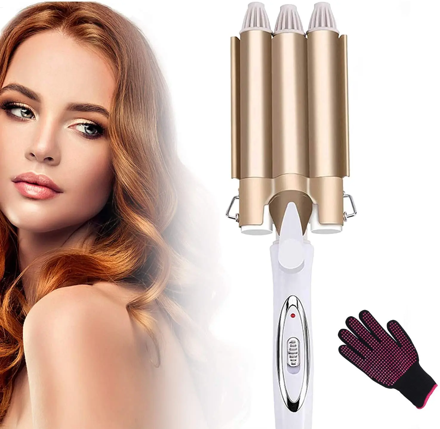 

Hair Curling Iron 3 Barrel Curling Iron Wand Ceramic Tourmaline Triple Barrels Hair Crimper Temperature Adjustable Hair Crimper