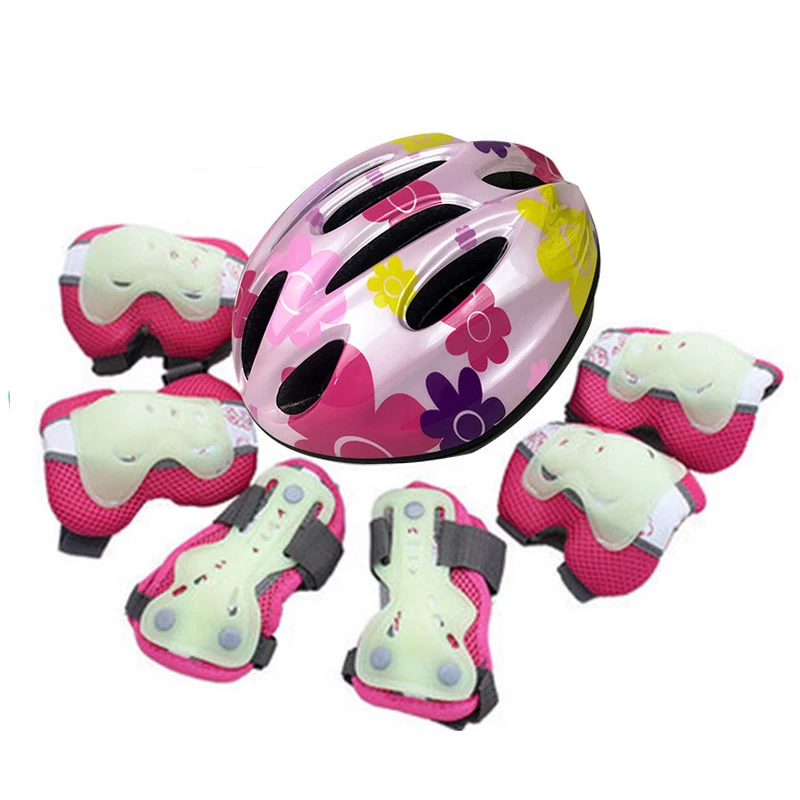 7pce/set de equipo de niños, casco de bicicleta en línea, patines, rodilleras, escúter de muñeca, ciclismo, niños adolescentes|Cascos| - AliExpress