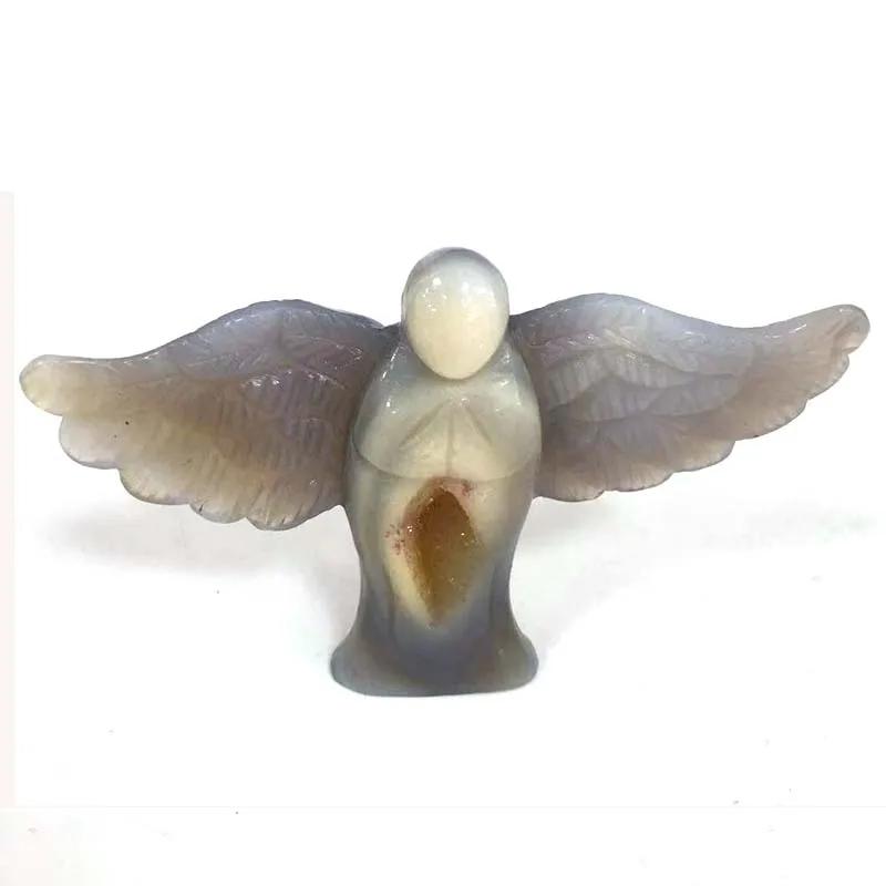 Натуральный агат Geode Angel Drusy Druse Статуэтка Кристалл кварц драгоценный камень ручной резное исцеление для украшения дома подарок xy - Цвет: agate geode