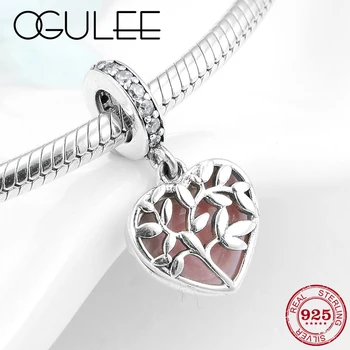 

Valentine's Day 925 Sterling Silver Tree of Love pink heart enamel Pendant Beads Fit Original Pandora Charm Bracelet Diy Jewelry