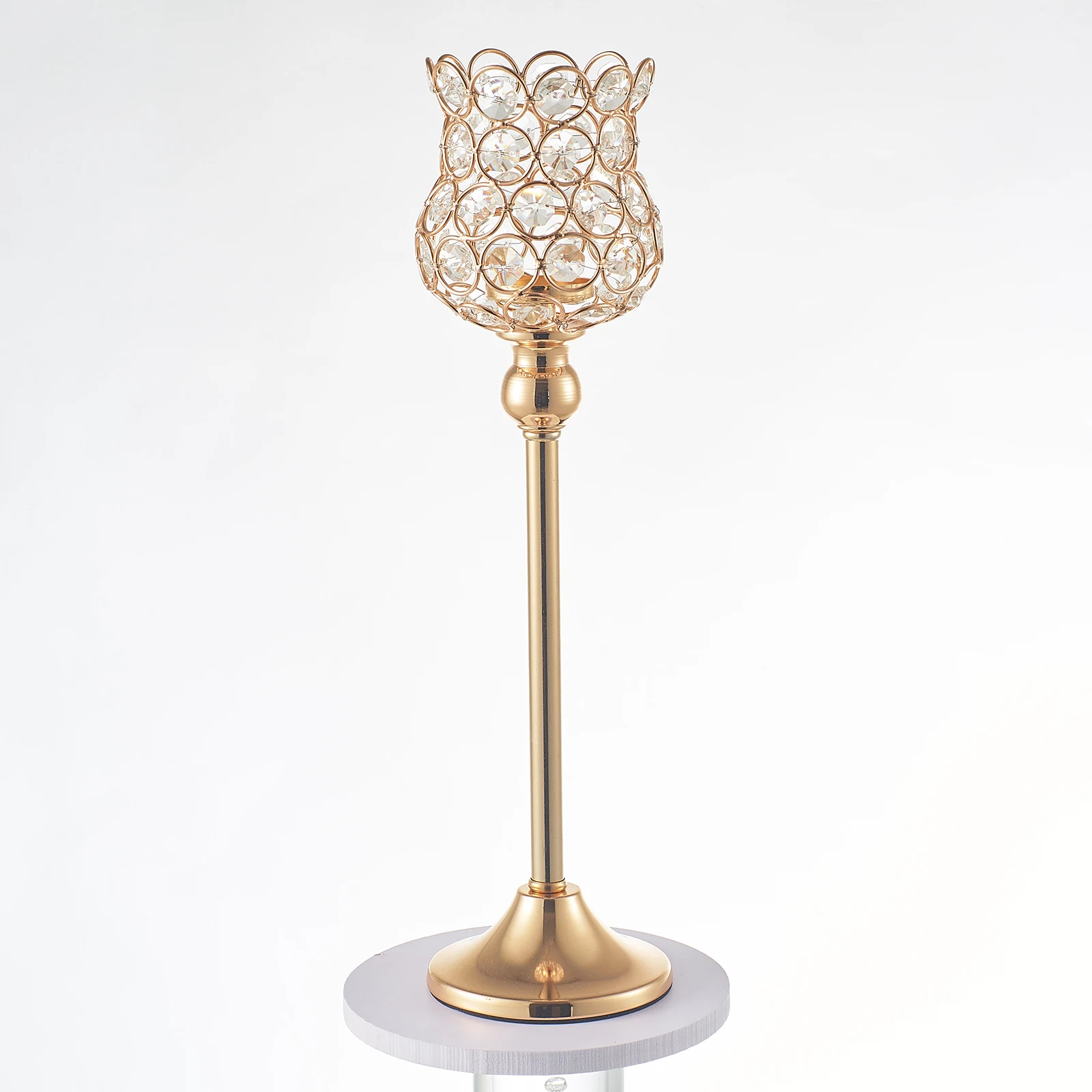 Vintage Crystal Tea Light Candle Holder Gold Wedding Dinner Table Flameless Candelabra Pillar Candlesticks Party Candles Lantern