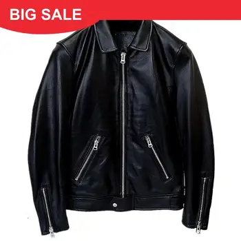 

2020 Black Men Smart Casual Leather Jacket Large Size XXXXL Genuine Sheepskin Autumn Slim Fit Fashion Leather Coat