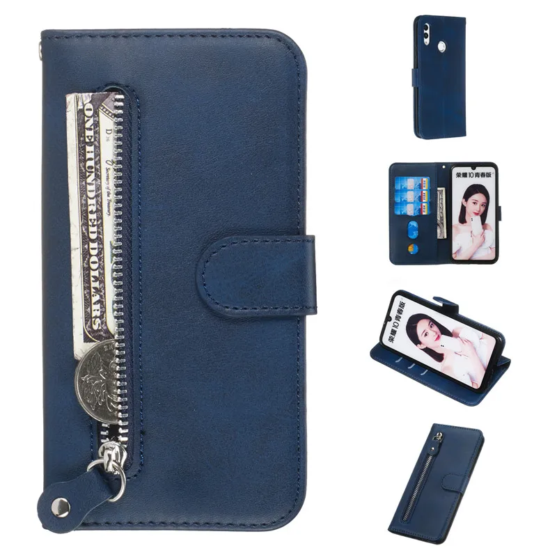 

Pure zipper Leather case For Huawei P Smart 2019/Honor 10 Lite/NOVA Lite 3/P Smart Z/Y9 Prime 2019 Cover Filp Stand Wallet