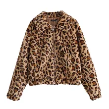 KLV шуба зимнее пальто женское с длинным рукавом леопардовое пальто на молнии с отложным воротником плюшевая куртка D4