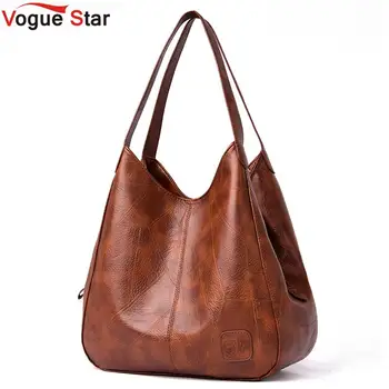 

Vintage Women's PU Leather Handbags High Quality Female Hobos Single Shoulder Bags Solid Multi-pocket Ladies Totes Sac a Main