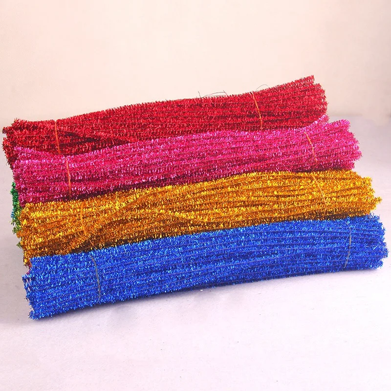 100pcs Glitter Chenille Stems Pipe Plush Tinsel Stems Plush Sticks Kids Educational DIY Toys Handmade Art Craft Materials