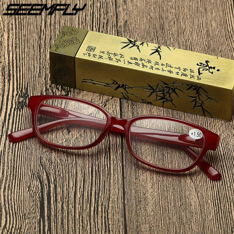 

Seemfly Ultralight Reading Glasses Retro Square Frame Women Men Spring Leg Radiation-Resistant Clear Lens Presbyopic Eyeglasses