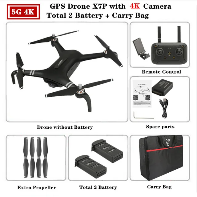 JJRC X7P SMART RC Дрон wifi 1 км FPV w/4 K камера двухосевой карданный бесщеточный двигатель, Квадрокоптер VS X8 RC вертолет Дрон игрушки - Цвет: Black 2Battery