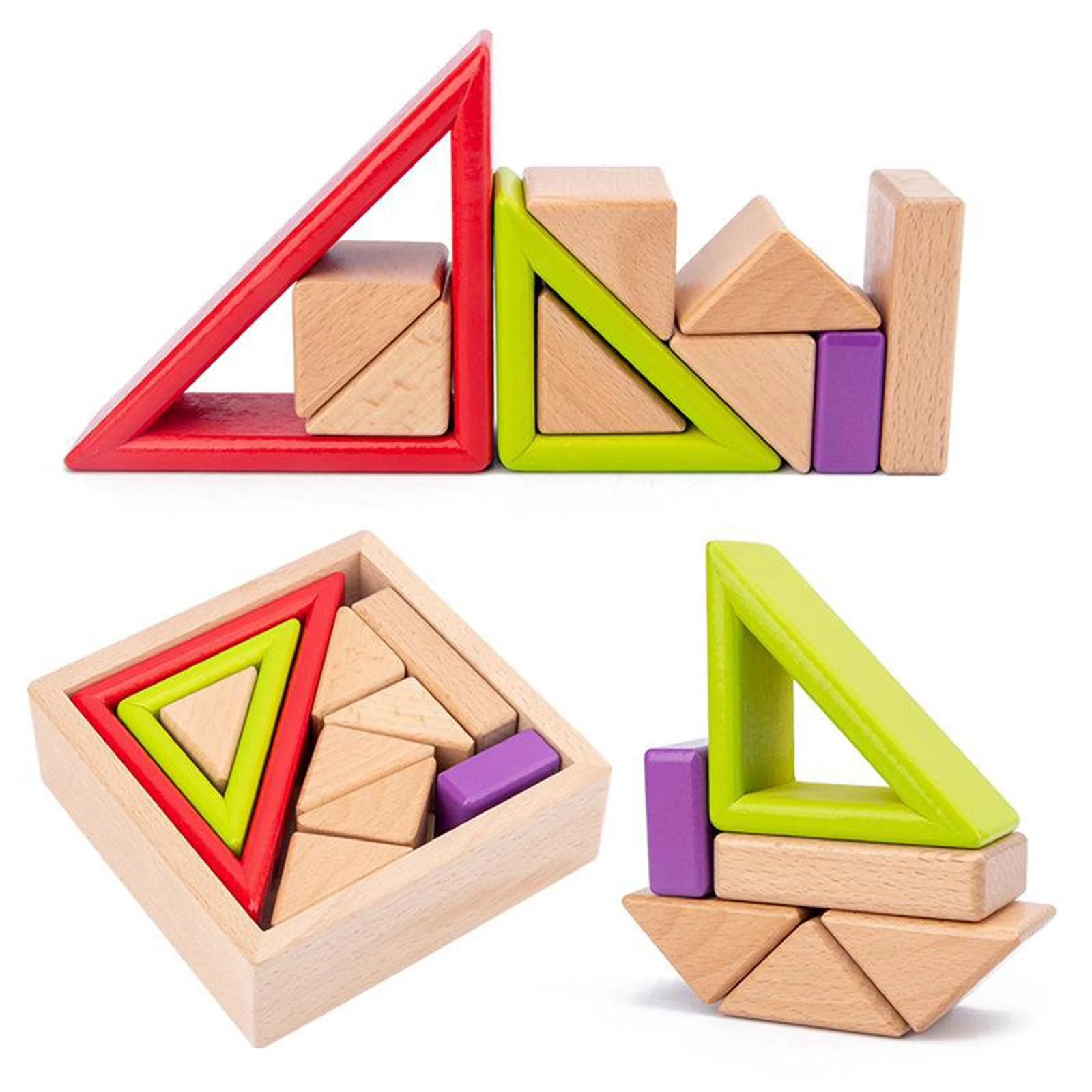 9PCS Wooden Toy Montessori Rainbow Building Blocks Stacking Game Blocks Early Educational Toy For Children