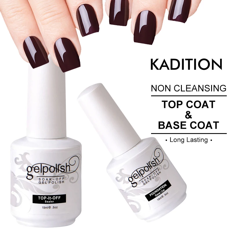 KADITION верхнее покрытие+ Basecoat не протирать длинное пальто верхнее покрытие Базовое покрытие наборы 15 мл Soakable Светодиодный УФ-гель для ногтей долговечный гель