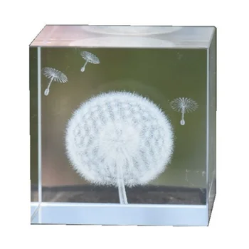 

3D Dandelion Paperweight (Laser-Engraved) Birthday/Graduation Gift in Crystal Glass Square (2.4X2.4X2.4Inch) (Dandelion)