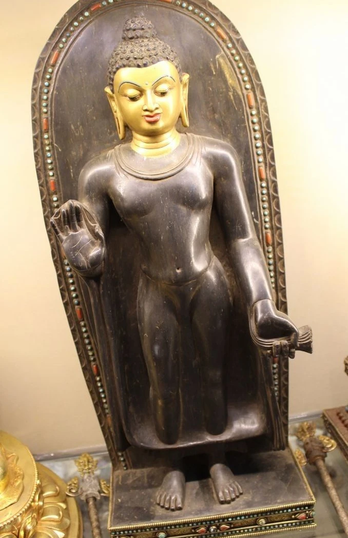 23&quotTibet Buddhism Temple Hand carving Stone 24K Gold Gem Shakyamuni Buddha | Дом и сад