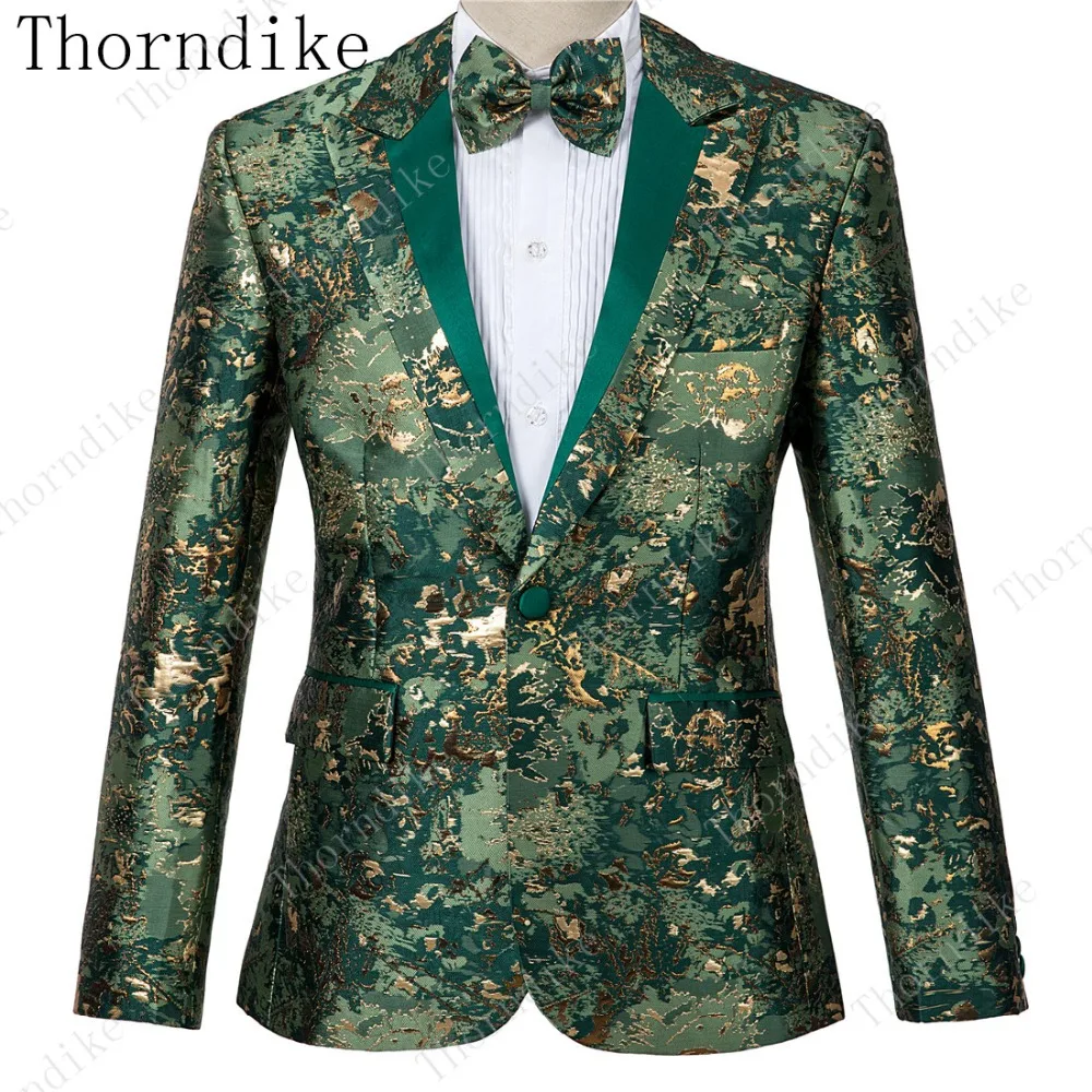 Thorndike высокое качество 2 шт. зеленые костюмы для мужчин осень золотой узор пиковый Воротник Свадебный костюм для жениха костюм Homme Mariage