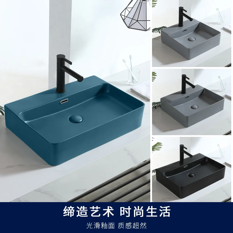 Nordic Dark Green Matte Square Countertop Ceramic Wash Basin Bathroom Sink Vessel Single Bowl Black Kitchen Faucet | Обустройство