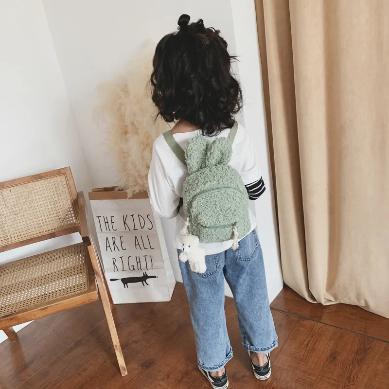 2021 Korean Style Kid\'s Backpack Children\'s Plush Student Backpack  Simple Shoulder Bag Plush Rabbit Bag Tide Child Girl Purse