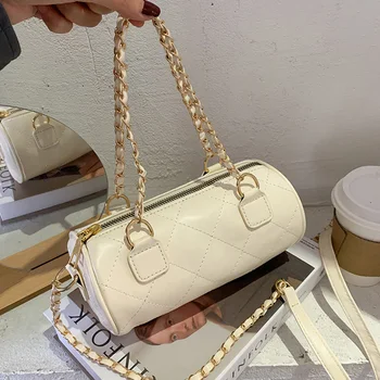 

2020 New Fashion Women Purses Handbags Female Pu Leather Small Chain Shoulder Crossbody Ladies High Quality Cylinder Zipper Bag