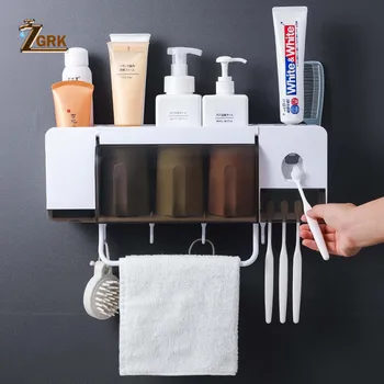 

ZGRK Toothbrush Holder Toothpaste Squeezer Dispenser Bathroom Accessories Sets 5 pcs Bathroom Storage Box Case Household Items