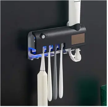 

Wall-Mounted Toothbrush Holder, UV Toothbrush Sterilizer with Automatic Toothpaste Dispenser Solar Rechargeable