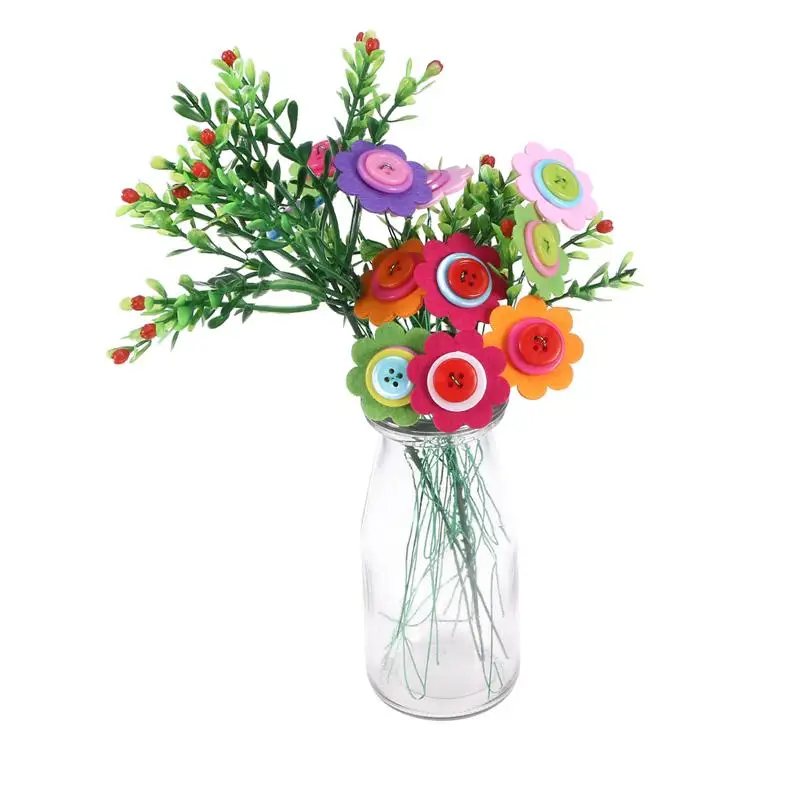 1 Set DIY Bouquet Educational DIY Handmade Cute Button Bouquet Materials Sunflower with Paper String Simulation Babysbreath