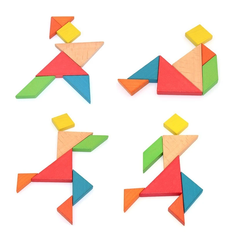 Colorful Wooden Tangram for Kids Seven Geometric Shapes Pieces Puzzle Educational Toy