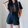 New Fashion Korean Style Y2K Summer Women 2 Pieces Outfit Suit Formal Casual Short Cropped Tops Shirt Blouse And Shorts Slim Set 4